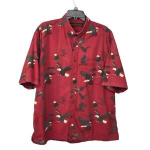 Woodland Trail Bald Eagles Red Casual Button Up Shirt Cotton Y2K Men's Size XL